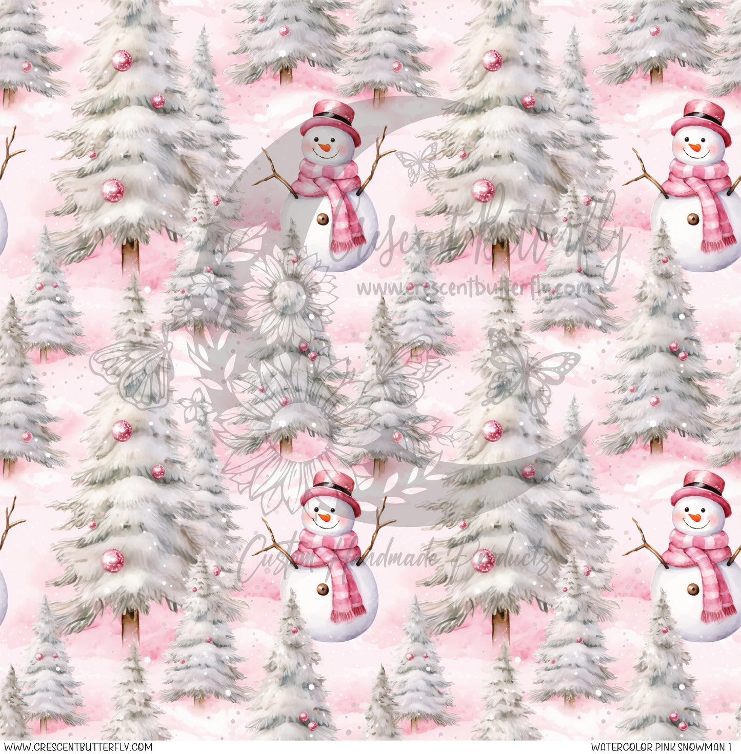 Watercolor Pink Snowman 1 Printed Vinyl Sheet/Wrap