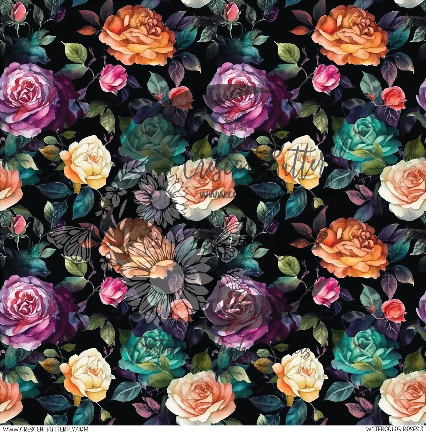 Watercolor Roses 3 Printed Vinyl Sheet/Wrap