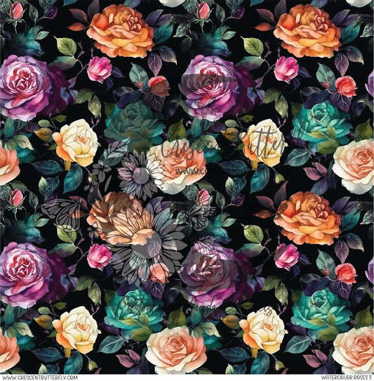 Watercolor Roses 3 Printed Vinyl Sheet/Wrap