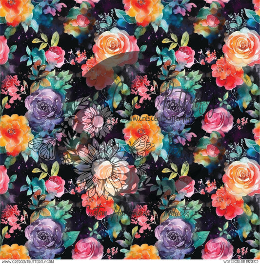 Watercolor Roses 5 Printed Vinyl Sheet/Wrap