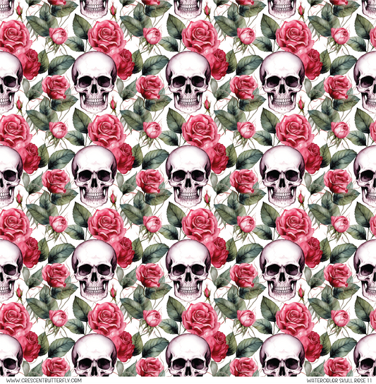 Watercolor Skull Rose 11 Printed Vinyl Sheet/Wrap