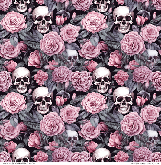 Watercolor Skull Rose 16 Printed Vinyl Sheet/Wrap