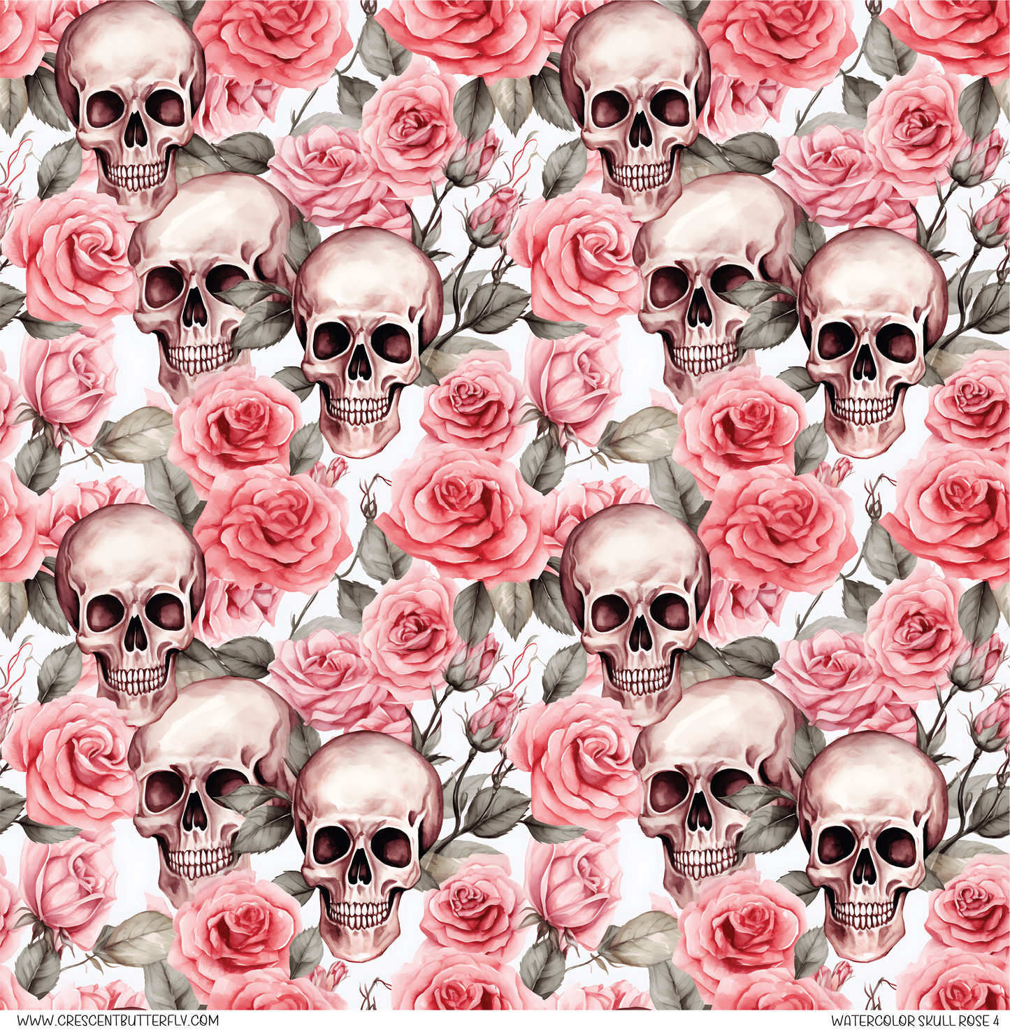 Watercolor Skull Rose 4 Printed Vinyl Sheet/Wrap