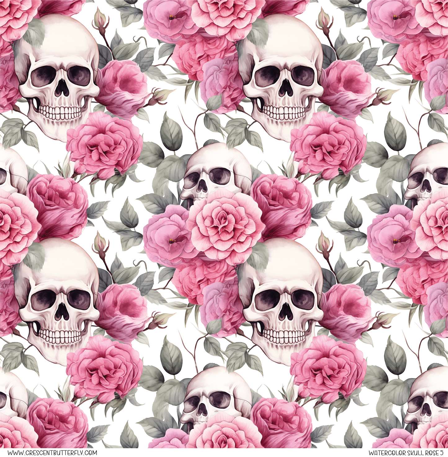 Watercolor Skull Rose 5 Printed Vinyl Sheet/Wrap