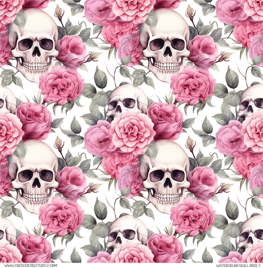 Watercolor Skull Rose 5 Printed Vinyl Sheet/Wrap