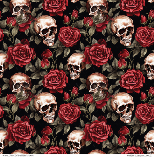 Watercolor Skull Rose 7 Printed Vinyl Sheet/Wrap