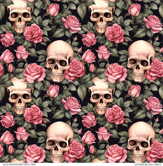 Watercolor Skull Rose 8 Printed Vinyl Sheet/Wrap