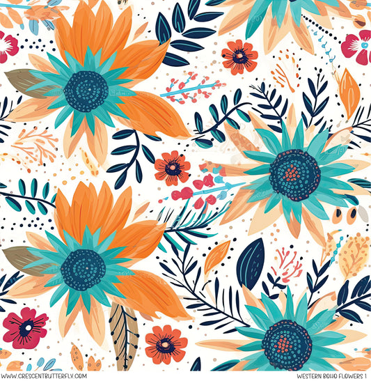 Western Boho Flowers 1 Printed Vinyl Sheet/Wrap