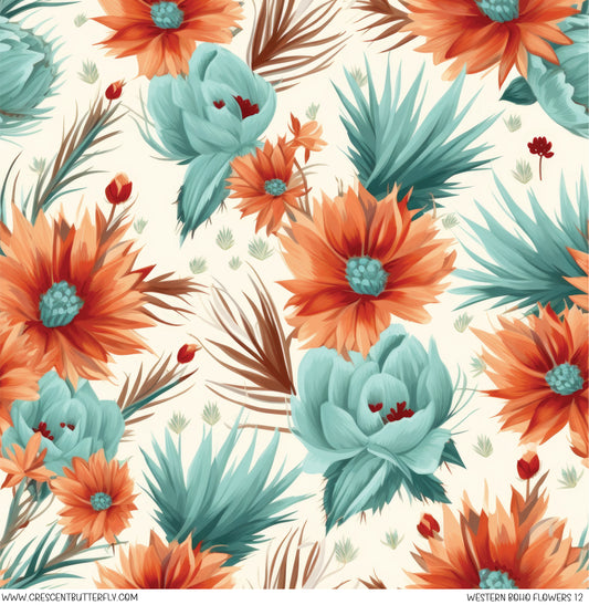 Western Boho Flowers 12 Printed Vinyl Sheet/Wrap