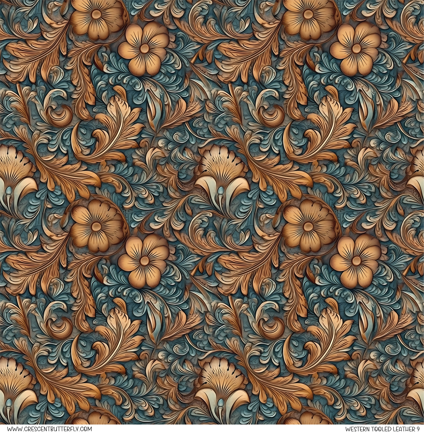 Western Tooled Leather 9 Pattern Vinyl Sheet/Wrap