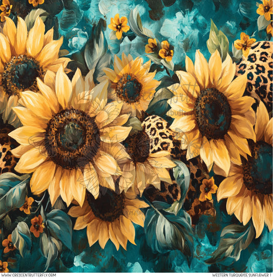 Western Turquoise Sunflower 1 Printed Vinyl Sheet/Wrap