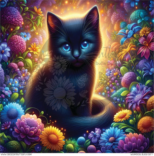 Whimsical Black Cat 1 Printed Vinyl Sheet/Wrap