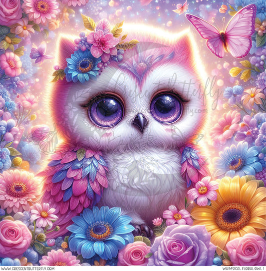 Whimsical Floral Owl 1 Printed Vinyl Sheet/Wrap