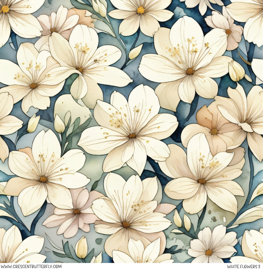 White Flowers 3 Printed Vinyl Sheet/Wrap