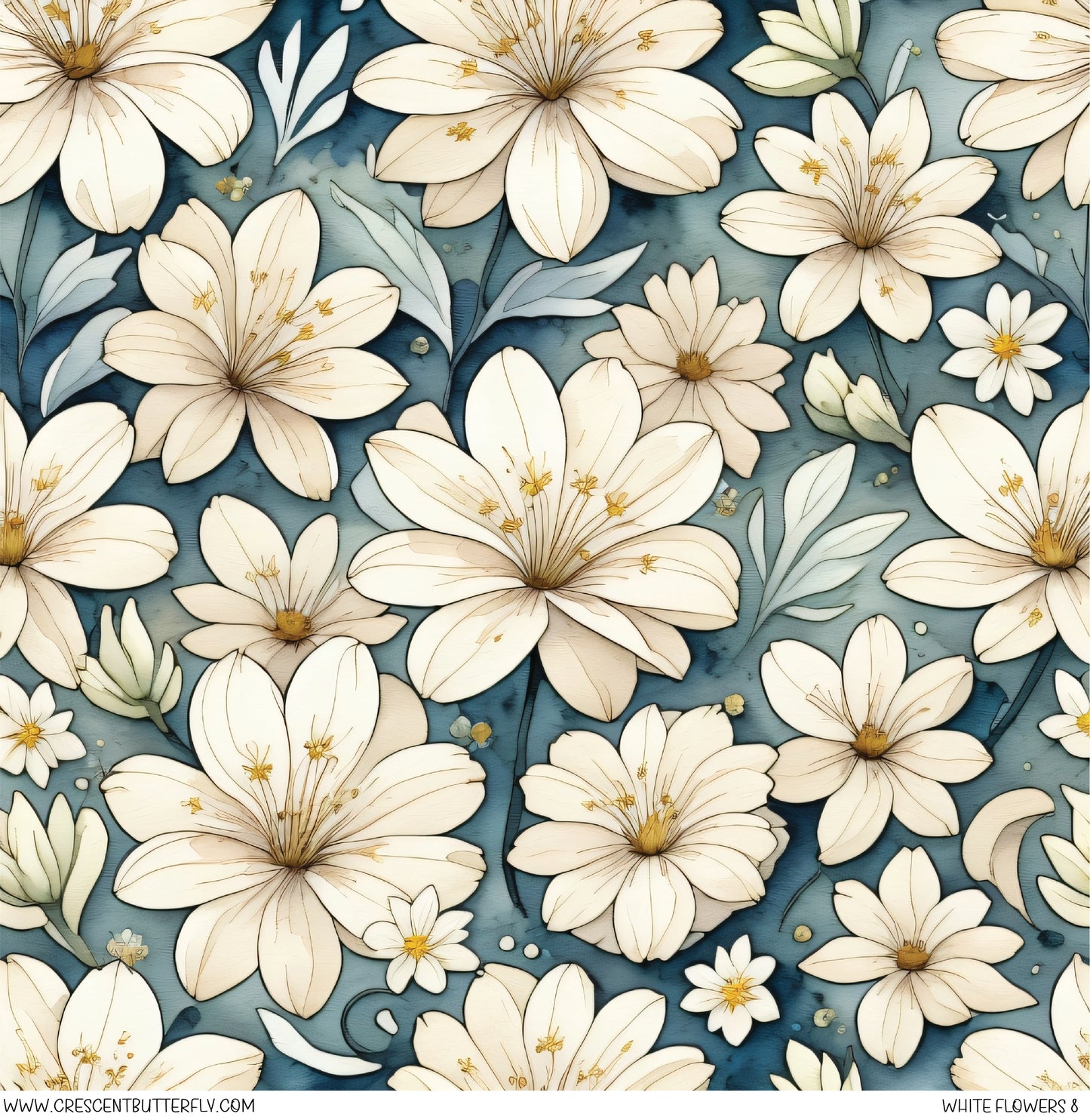 White Flowers 8 Printed Vinyl Sheet/Wrap