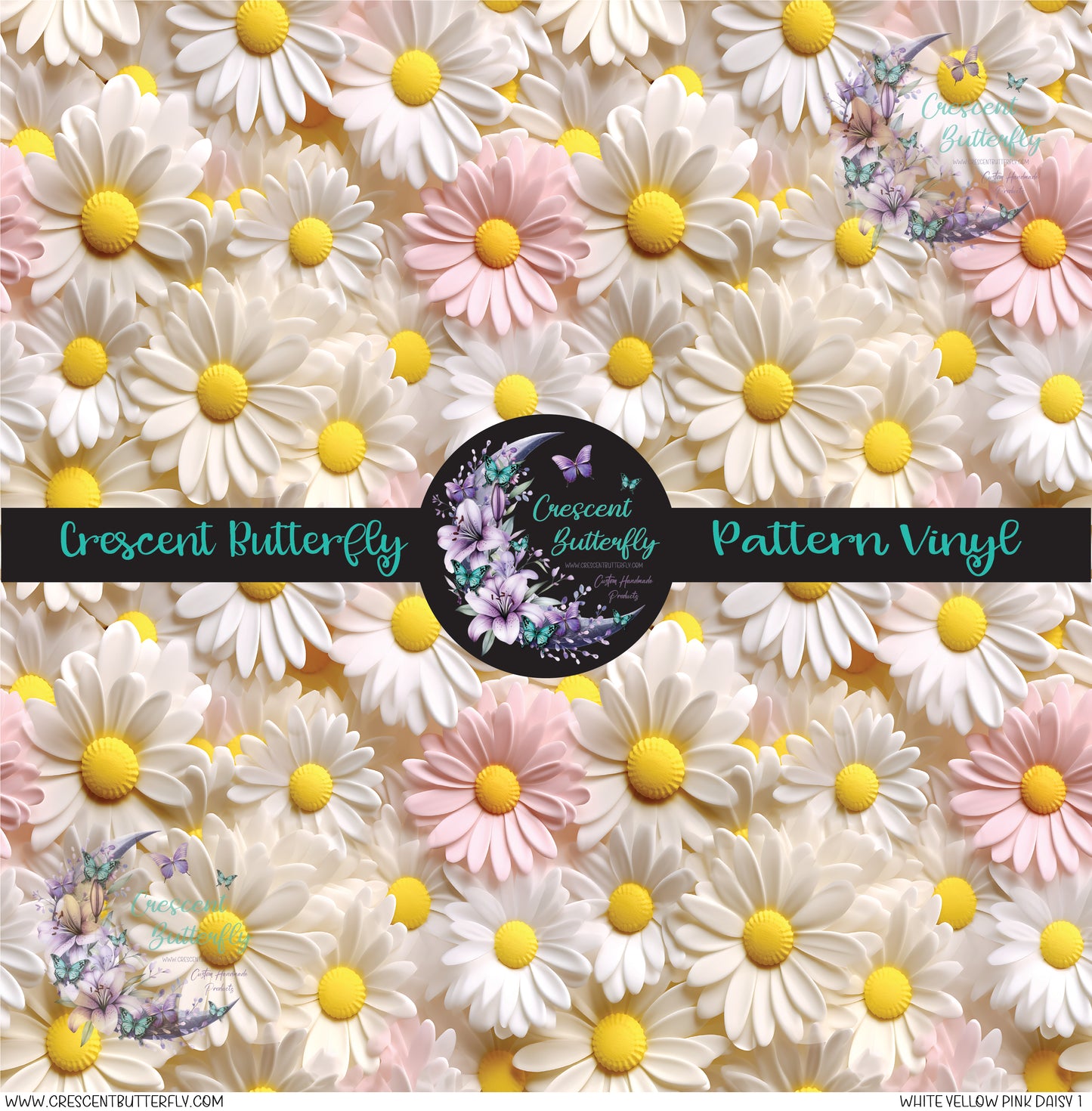 White Yellow Pink Daisy 1 Printed Vinyl Sheet/Wrap