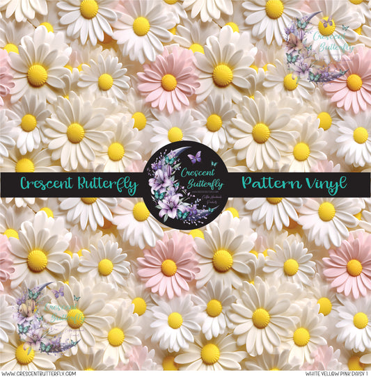 White Yellow Pink Daisy 1 Printed Vinyl Sheet/Wrap