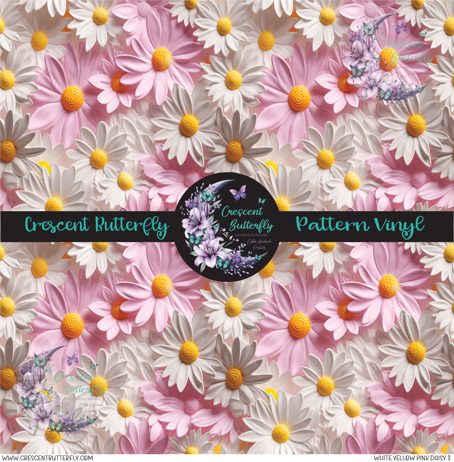 White Yellow Pink Daisy 3 Printed Vinyl Sheet/Wrap