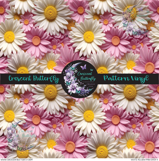 White Yellow Pink Daisy 4 Printed Vinyl Sheet/Wrap