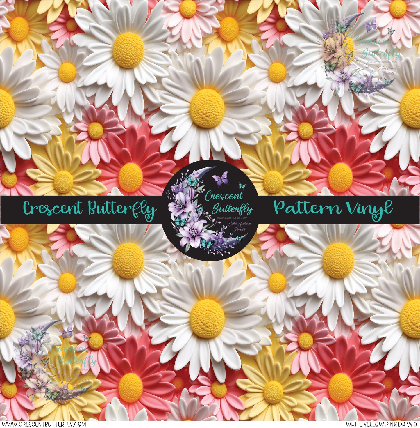 White Yellow Pink Daisy 5 Printed Vinyl Sheet/Wrap