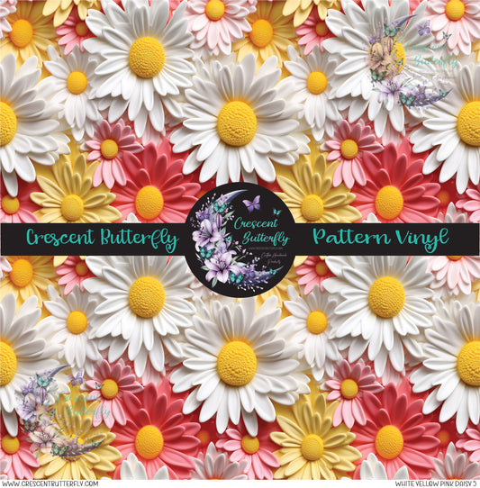 White Yellow Pink Daisy 5 Printed Vinyl Sheet/Wrap