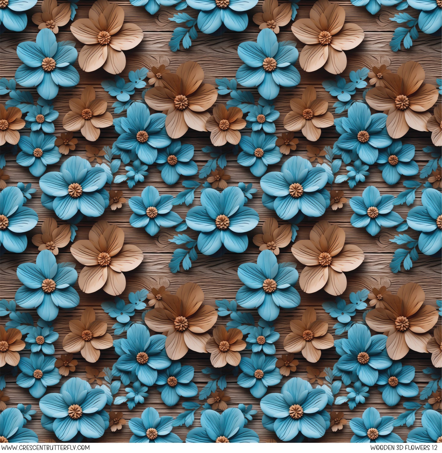 Wooden 3D Flowers 12 Printed Vinyl Sheet/Wrap