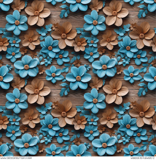 Wooden 3D Flowers 12 Printed Vinyl Sheet/Wrap