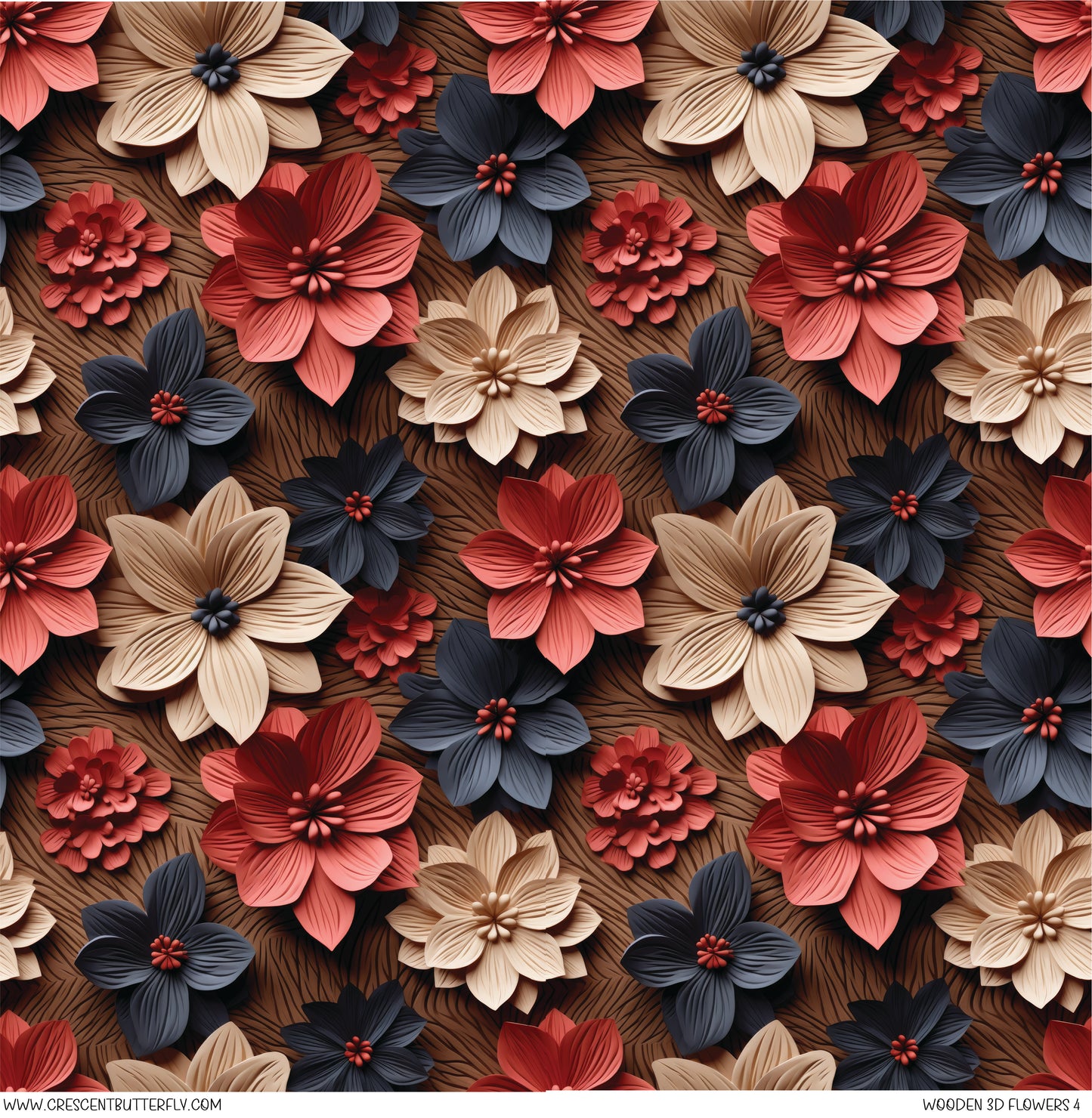 Wooden 3D Flowers 4 Printed Vinyl Sheet/Wrap