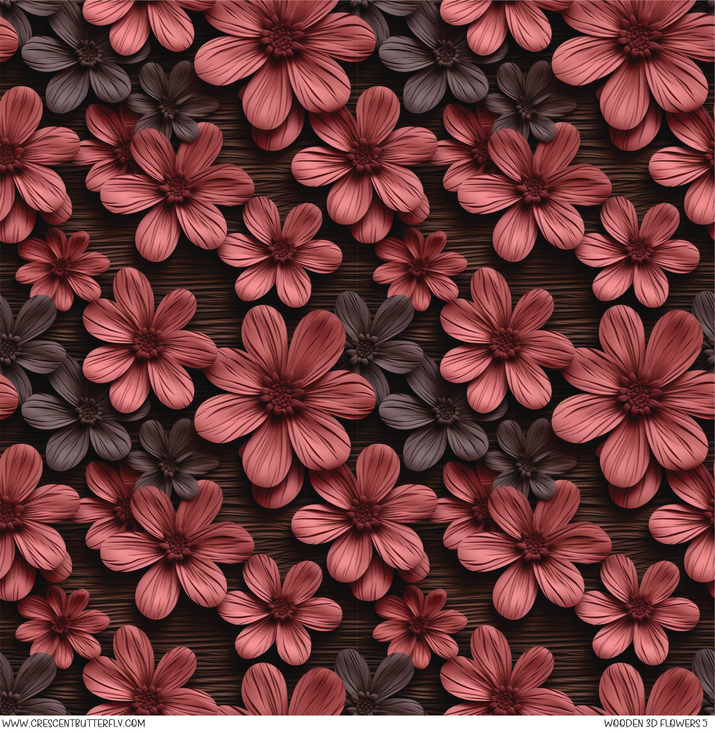 Wooden 3D Flowers 5 Printed Vinyl Sheet/Wrap