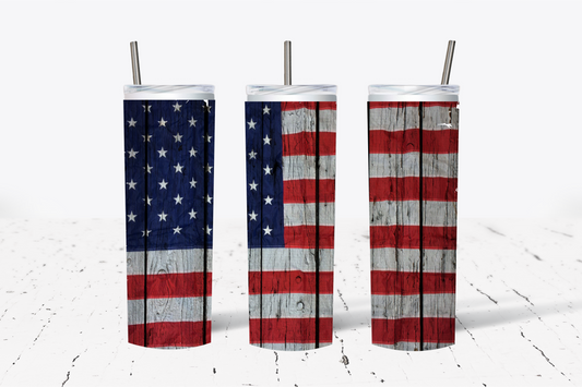 Wooden American Flag Sublimation Tumbler