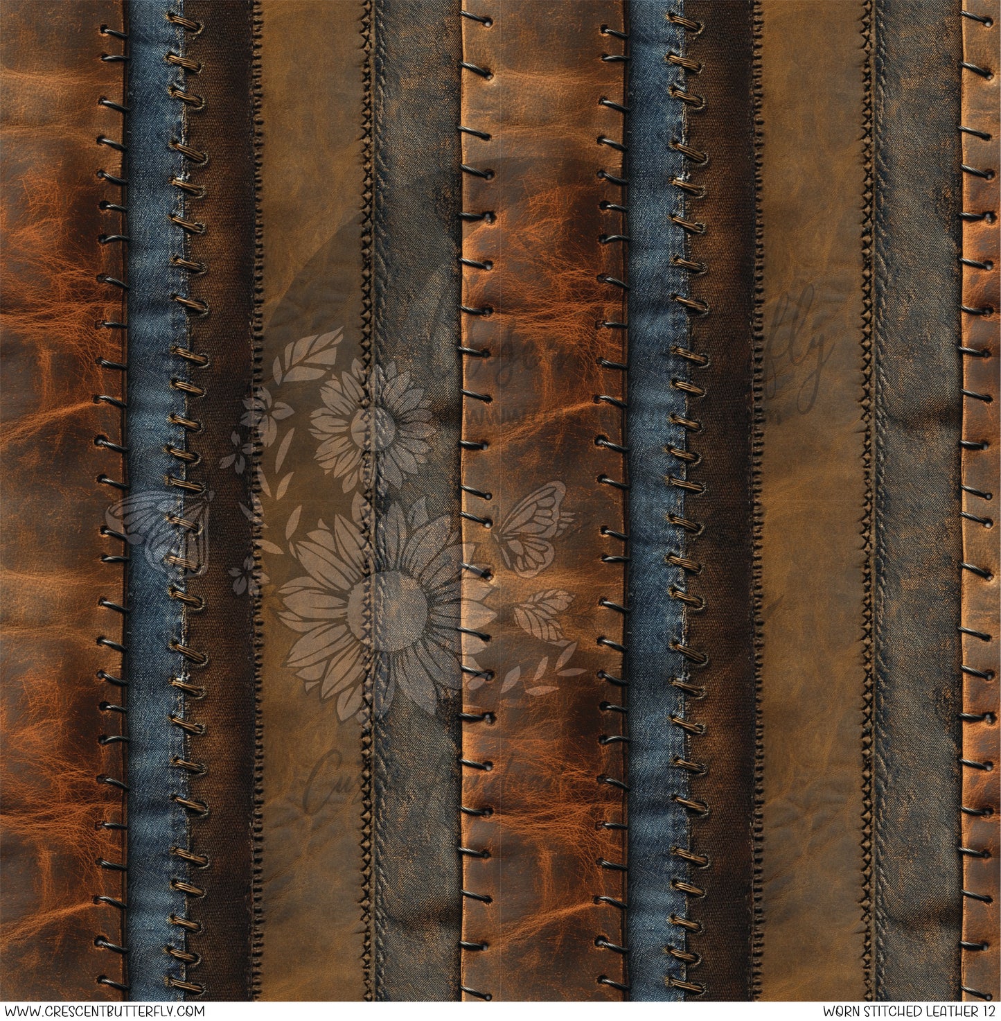 Worn Stitched Leather 12 Printed Vinyl Sheet/Wrap