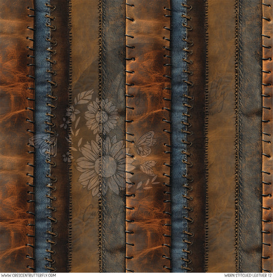 Worn Stitched Leather 12 Printed Vinyl Sheet/Wrap
