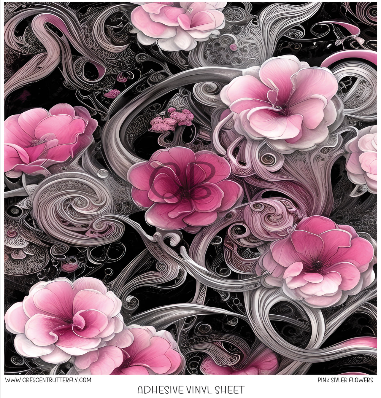 Pink Silver Flowers 3D Printed Vinyl Sheet