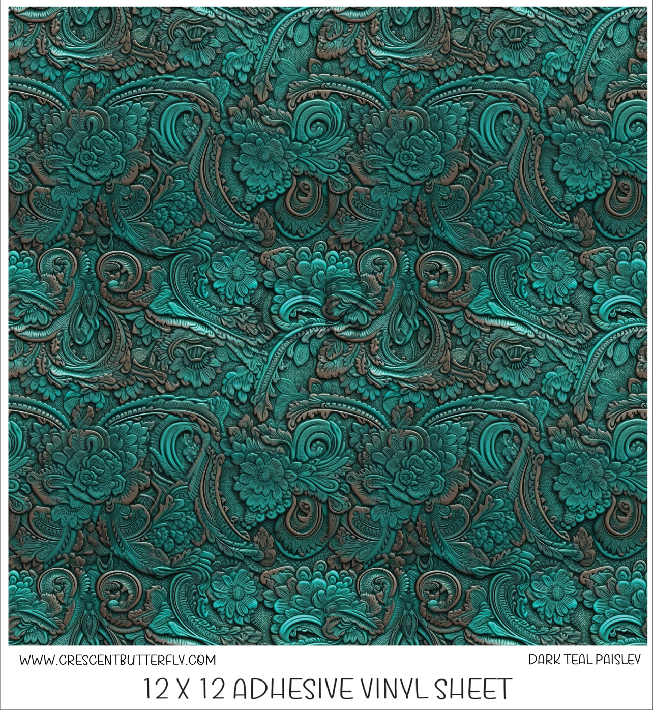 Dark Teal Paisley Printed Vinyl Sheet