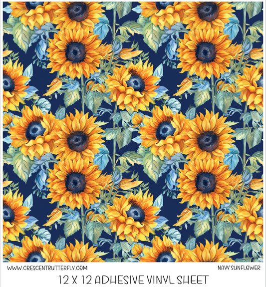 Navy Sunflower Printed Vinyl Sheet