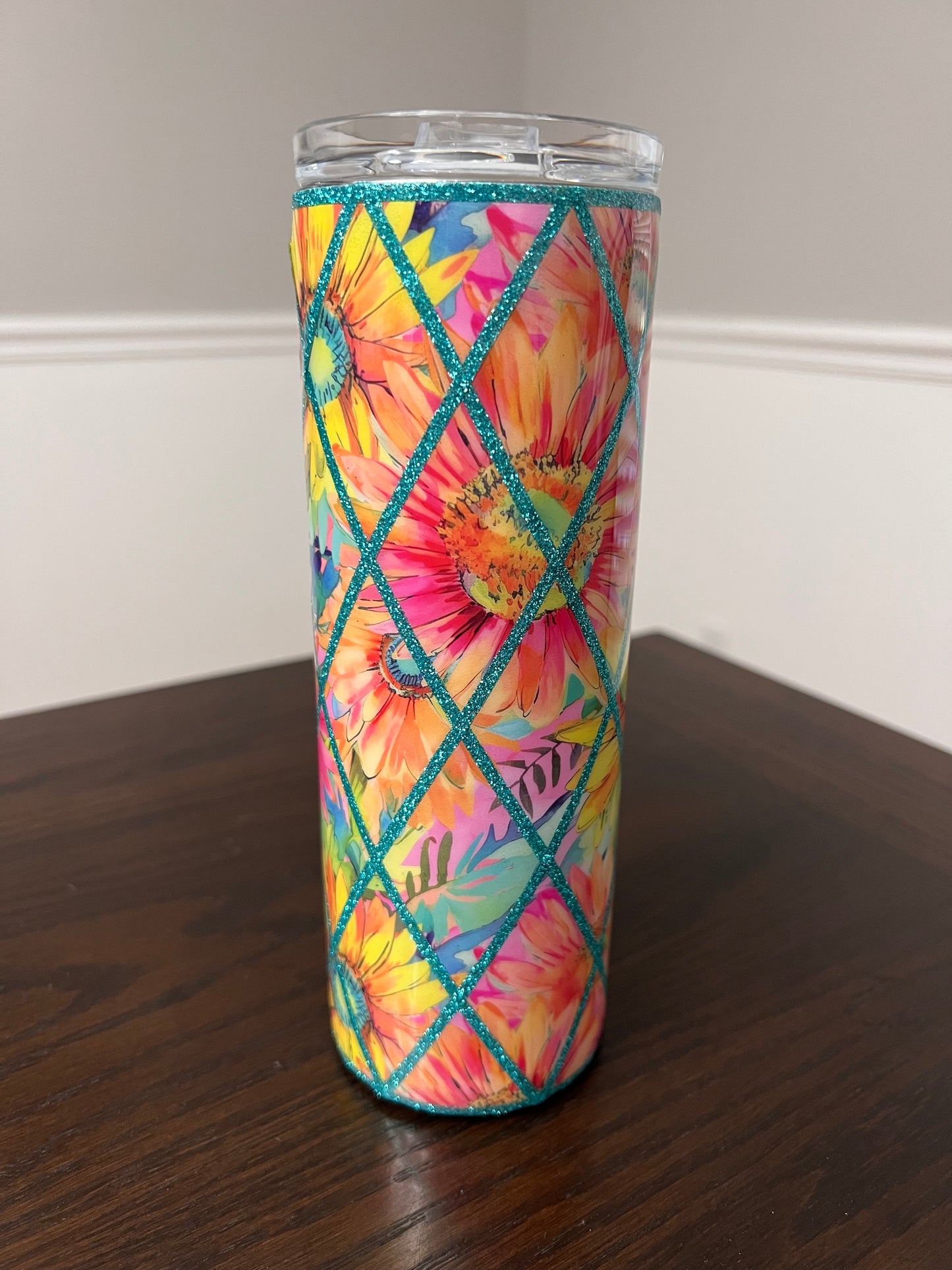 RTS #40 Bright Sunflower Diamond 20oz Skinny Tumbler-Pre Made-RTS