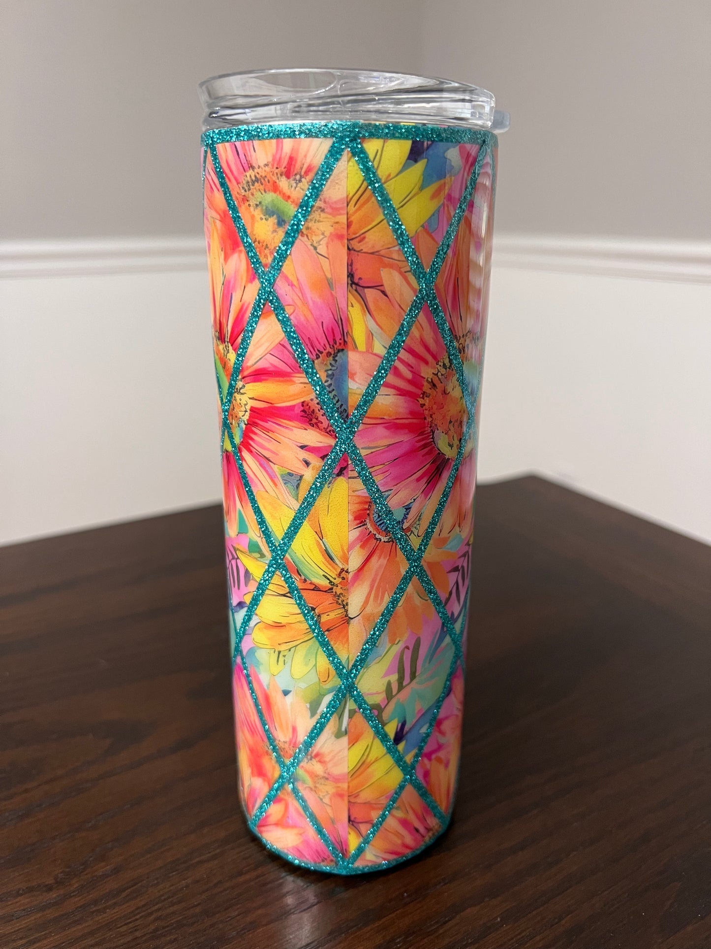 RTS #40 Bright Sunflower Diamond 20oz Skinny Tumbler-Pre Made-RTS