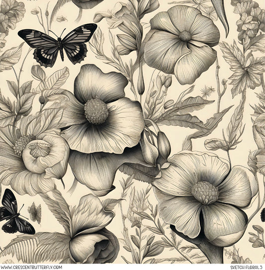 Sketch Floral 5 Printed Vinyl Sheet/Wrap