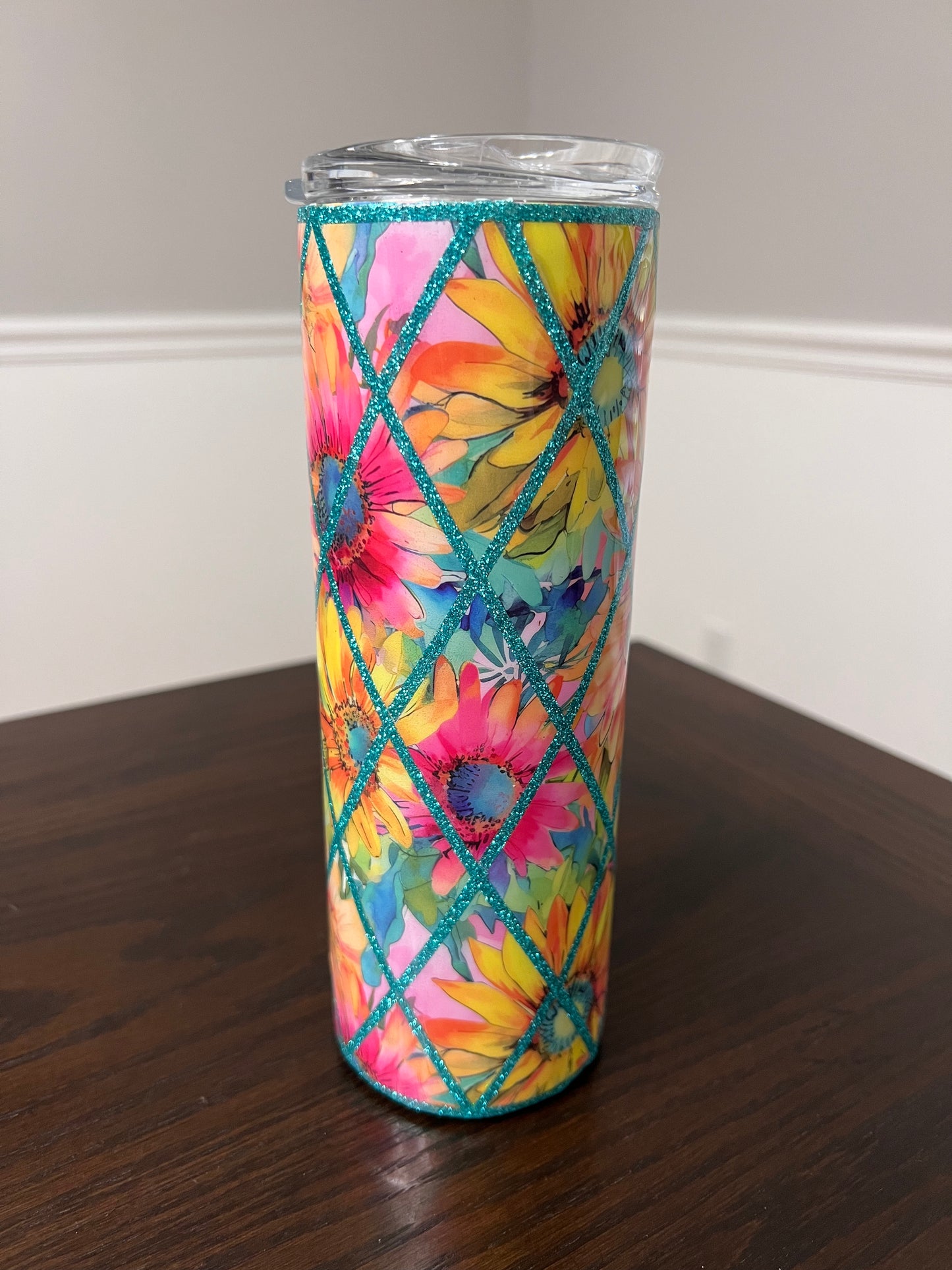 RTS #40 Bright Sunflower Diamond 20oz Skinny Tumbler-Pre Made-RTS