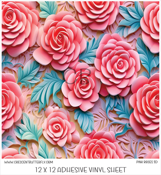 Pink Roses 3D Design Printed Vinyl Sheet