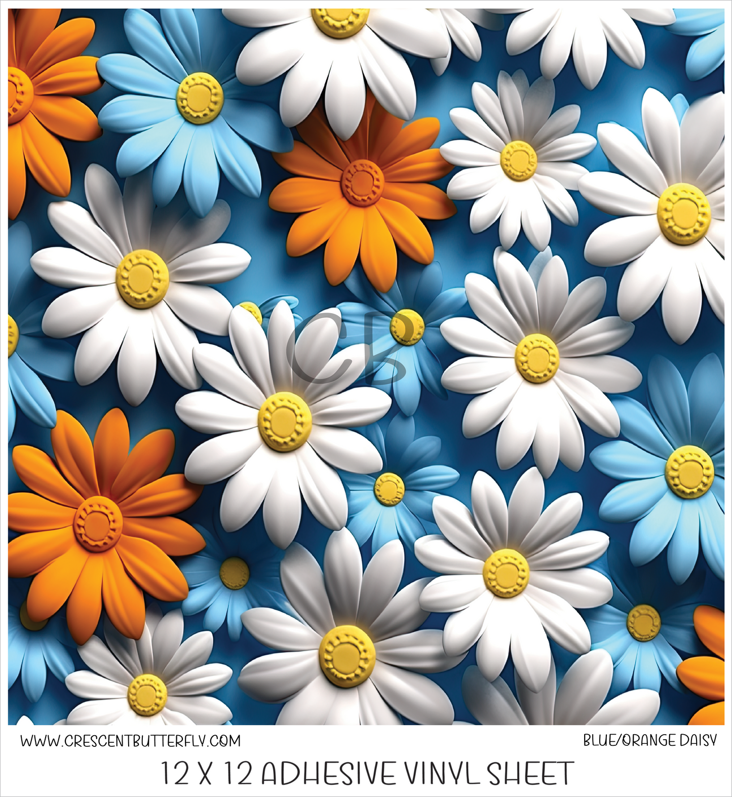 Blue Orange Daisy 3D Design Printed Vinyl Sheet