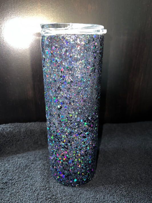 Premade 7 Black Holographic Glitter -20oz Skinny Tumbler-Pre Made-RTS