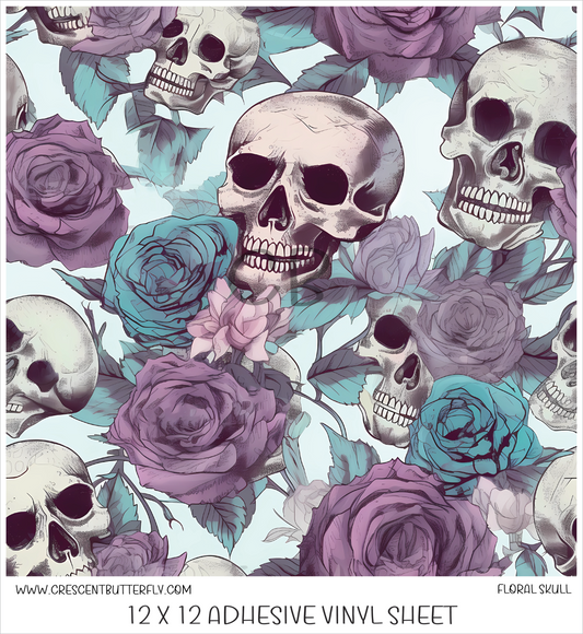 Floral Skulls Printed Vinyl Sheet