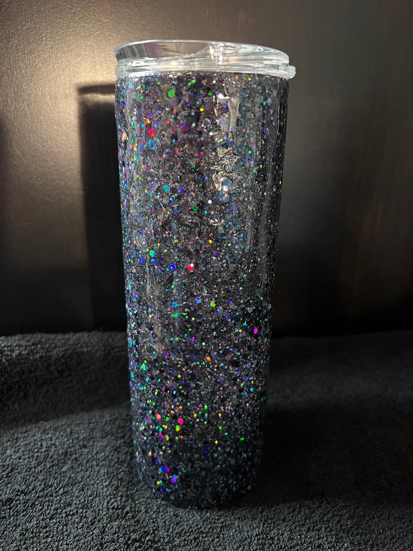 Premade 7 Black Holographic Glitter -20oz Skinny Tumbler-Pre Made-RTS