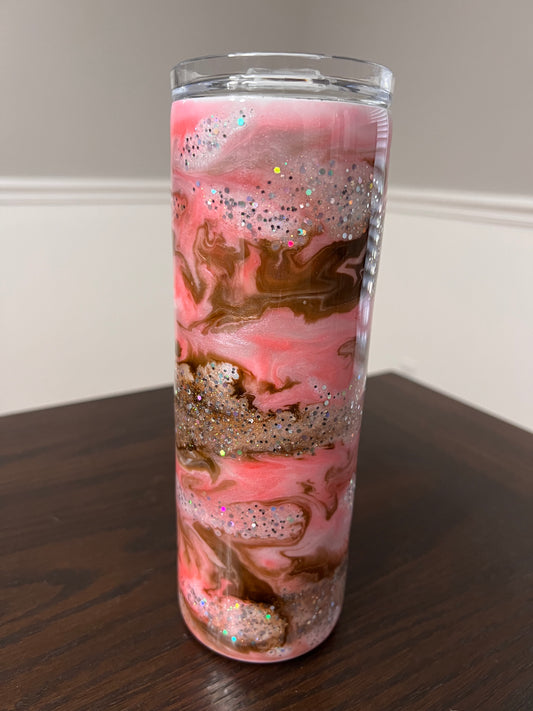 Mocha Cherry Blossom 20oz Skinny Tumbler-Pre Made-RTS