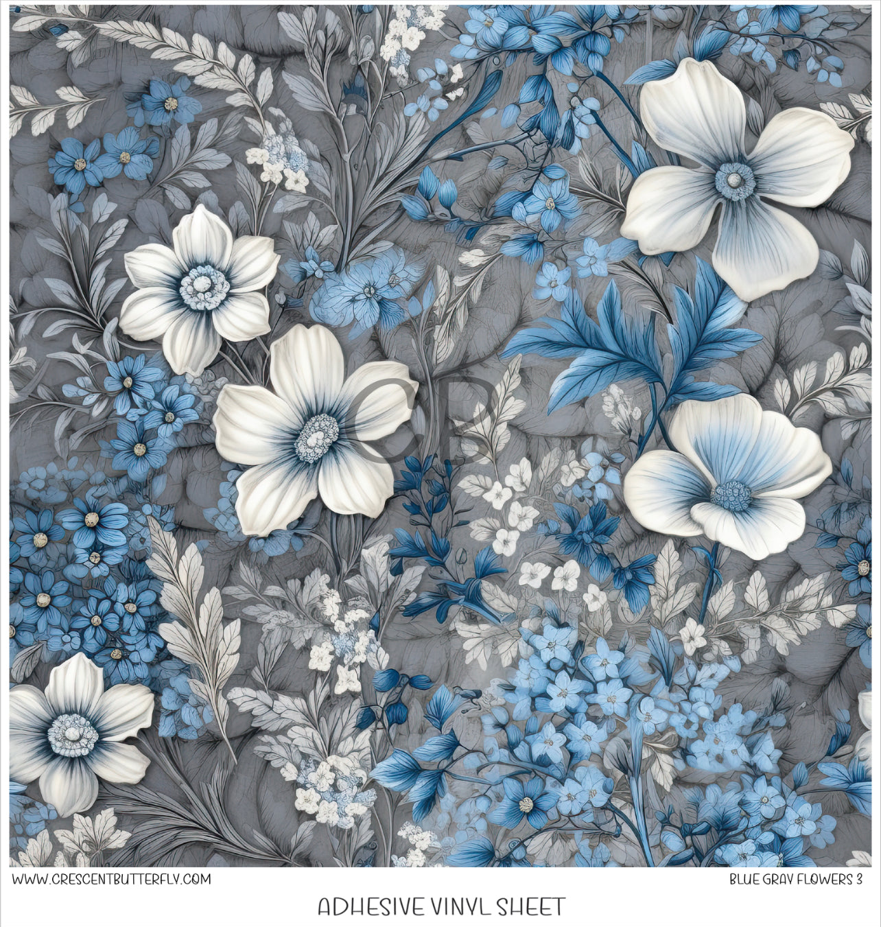 Blue Gray Flowers 3 3D Printed Vinyl Sheet/Wrap