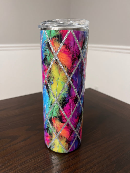 Feather Diamond 20oz Skinny Tumbler-Pre Made-RTS