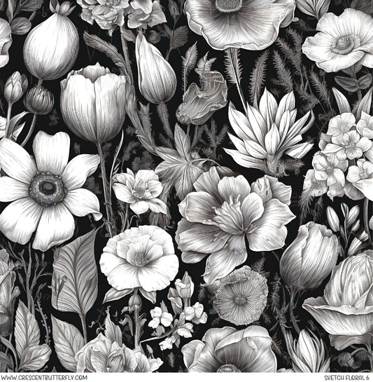 Sketch Floral 6 Printed Vinyl Sheet/Wrap