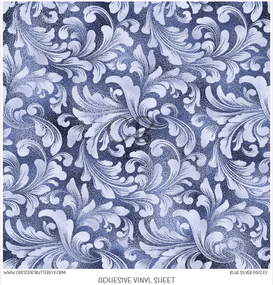 Blue Silver Paisley Printed Vinyl Sheet/Wrap