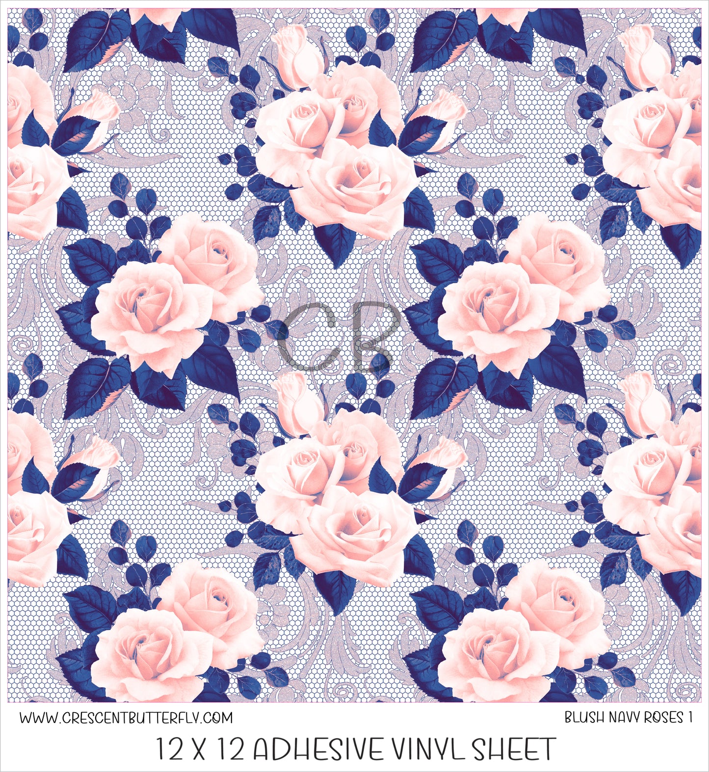 Blush Navy Roses 1 Printed Vinyl Sheet